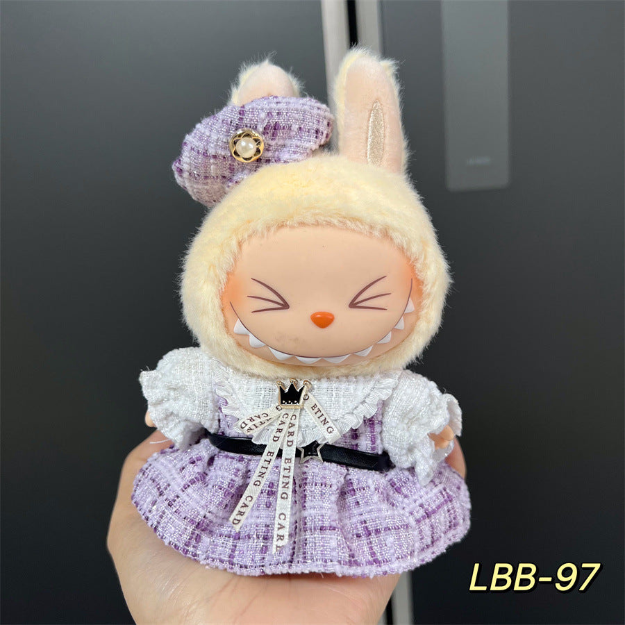 【Gingham】Clothes for Labubu(NO Doll), Overalls Set for Labubu Clothes 15cm/17cm Doll Accessories Suit, Doll Outfit Stylish Doll Clothes for Doll(purple)