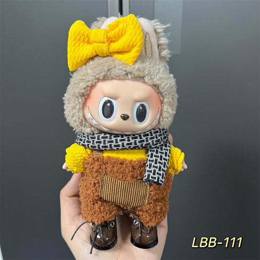 【Mango Melt 】Clothes for Labubu(NO Doll), Overalls Set for Labubu Clothes 15cm/17cm Doll Accessories Suit, Doll Outfit Stylish Doll Clothes for Doll(yellow)