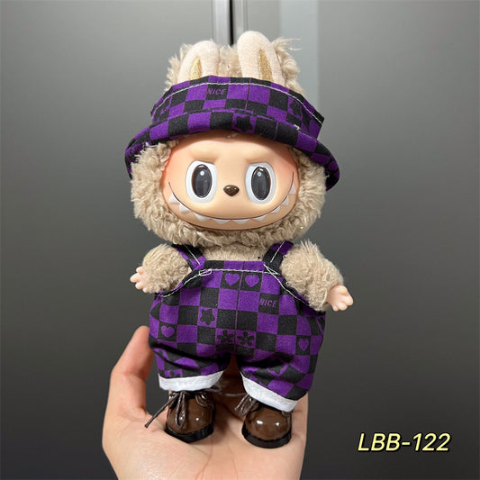 【Porphyros】Clothes for Labubu(NO Doll), Overalls Set for Labubu Clothes 15cm/17cm Doll Accessories Suit, Doll Outfit Stylish Doll Clothes for Doll(purple)