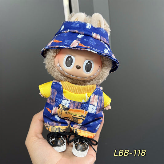 【Denim】Clothes for Labubu(NO Doll), Overalls Set for Labubu Clothes 15cm/17cm Doll Accessories Suit, Doll Outfit Stylish Doll Clothes for Doll(blue)