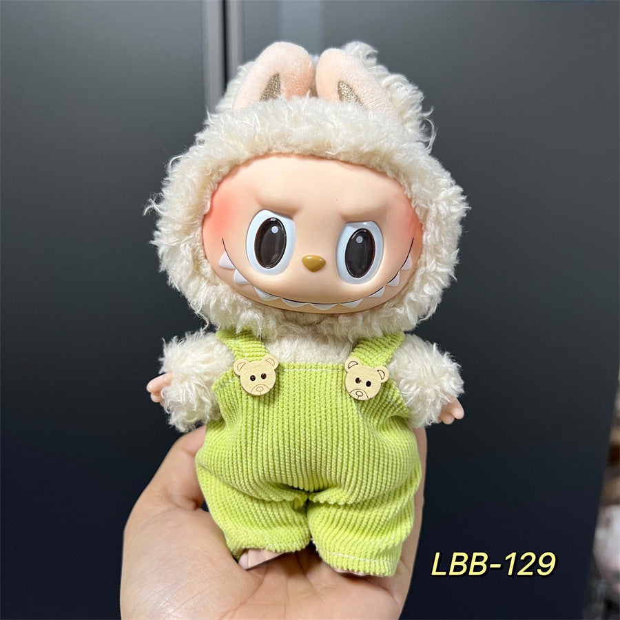 【Moss Maven】Clothes for Labubu(NO Doll), Overalls Set for Labubu Clothes 15cm/17cm Doll Accessories Suit, Doll Outfit Stylish Doll Clothes for Doll(green)