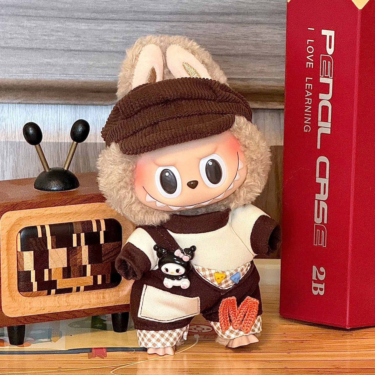 【Cocoa Couture】Clothes for Labubu(NO Doll), Overalls Set for Labubu Clothes 15cm/17cm Doll Accessories Suit, Doll Outfit Stylish Doll Clothes for Doll(brown)