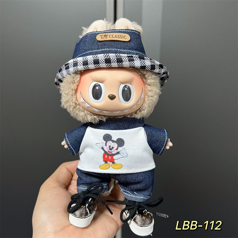 【Mickey Boy】Clothes for Labubu(NO Doll), Overalls Set for Labubu Clothes 15cm/17cm Doll Accessories Suit, Doll Outfit Stylish Doll Clothes for Doll(blue)