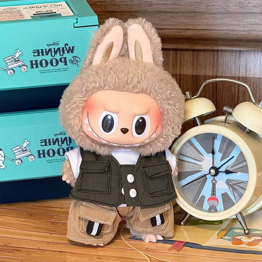 【Working Cowboy】Clothes for Labubu(NO Doll), Overalls Set for Labubu Clothes 15cm/17cm Doll Accessories Suit, Doll Outfit Stylish Doll Clothes for Doll(brown)