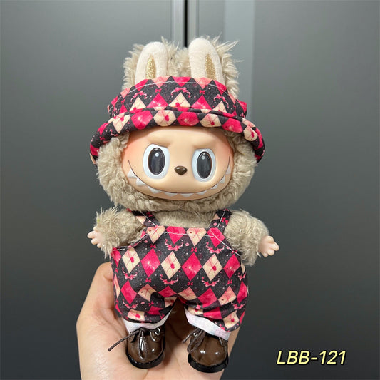 【Rose diamond】Clothes for Labubu(NO Doll), Overalls Set for Labubu Clothes 15cm/17cm Doll Accessories Suit, Doll Outfit Stylish Doll Clothes for Doll(Pink)