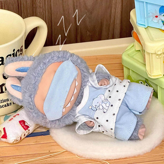 【Good-night】Clothes for Labubu(NO Doll), Overalls Set for Labubu Clothes 15cm/17cm Doll Accessories Suit, Doll Outfit Stylish Doll Clothes for Doll(blue)