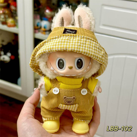 【Lemon Zest】Clothes for Labubu(NO Doll), Overalls Set for Labubu Clothes 15cm/17cm Doll Accessories Suit, Doll Outfit Stylish Doll Clothes for Doll(yellow)