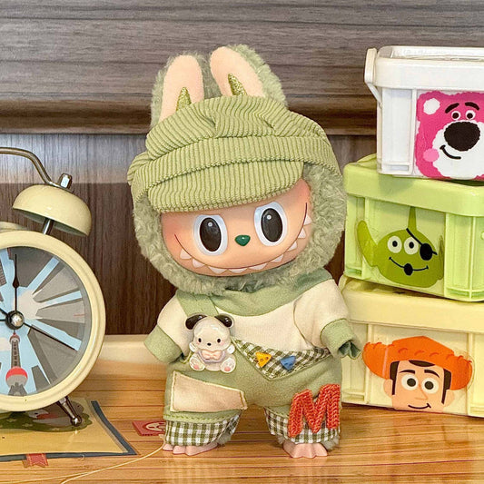 【Olive Odyssey】Clothes for Labubu(NO Doll), Overalls Set for Labubu Clothes 15cm/17cm Doll Accessories Suit, Doll Outfit Stylish Doll Clothes for Doll(green)