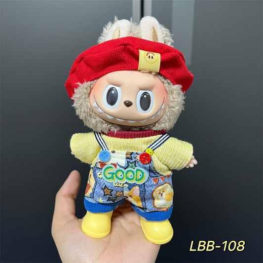 【Mustard Muse】Clothes for Labubu(NO Doll), Overalls Set for Labubu Clothes 15cm/17cm Doll Accessories Suit, Doll Outfit Stylish Doll Clothes for Doll(yellow)