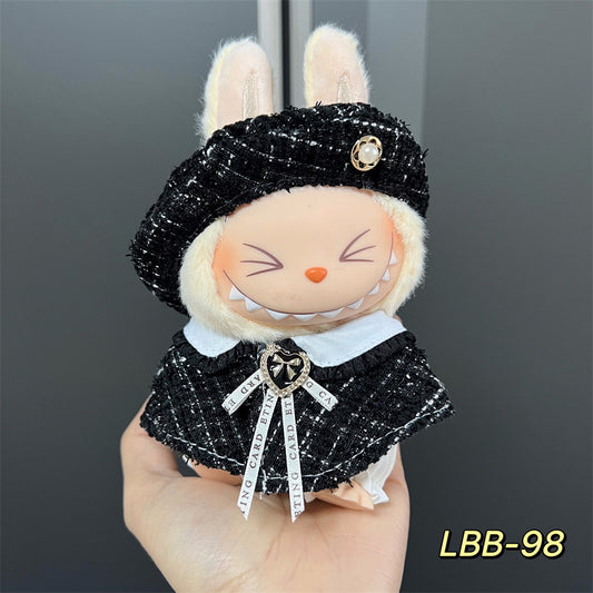 【Belle】Clothes for Labubu(NO Doll), Overalls Set for Labubu Clothes 15cm/17cm Doll Accessories Suit, Doll Outfit Stylish Doll Clothes for Doll(black)