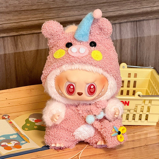 【Pink Bear】Clothes for Labubu(NO Doll), Overalls Set for Labubu Clothes 15cm/17cm Doll Accessories Suit, Doll Outfit Stylish Doll Clothes for Doll(pink)