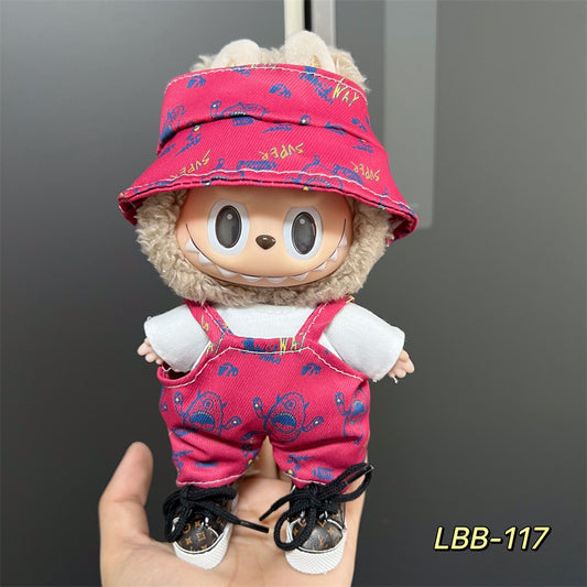 【Happy Fuchsia】Clothes for Labubu(NO Doll), Overalls Set for Labubu Clothes 15cm/17cm Doll Accessories Suit, Doll Outfit Stylish Doll Clothes for Doll(Rose Red)