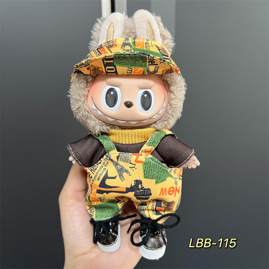 【Holiday】Clothes for Labubu(NO Doll), Overalls Set for Labubu Clothes 15cm/17cm Doll Accessories Suit, Doll Outfit Stylish Doll Clothes for Doll(yellow)