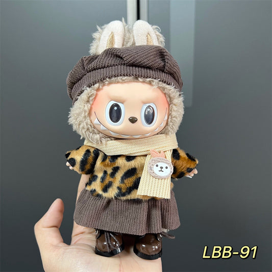 【Lumina Stripe】Clothes for Labubu(NO Doll), Overalls Set for Labubu Clothes 15cm/17cm Doll Accessories Suit, Doll Outfit Stylish Doll Clothes for Doll(grey)