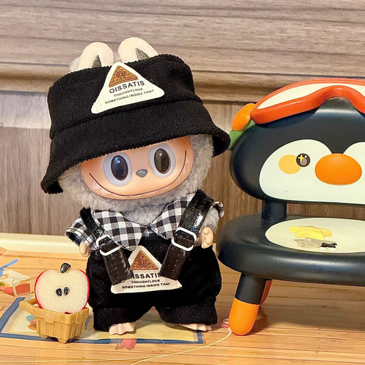 【Velocity Noir】Clothes for Labubu(NO Doll), Overalls Set for Labubu Clothes 15cm/17cm Doll Accessories Suit, Doll Outfit Stylish Doll Clothes for Doll(black)