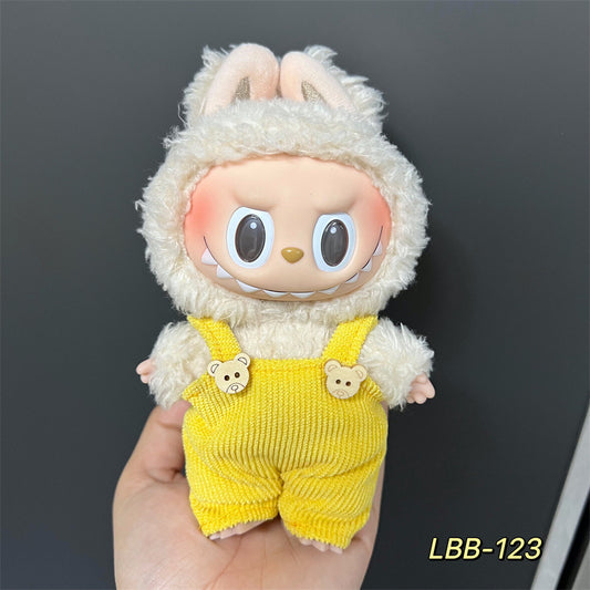 【Lemon Zest】Clothes for Labubu(NO Doll), Overalls Set for Labubu Clothes 15cm/17cm Doll Accessories Suit, Doll Outfit Stylish Doll Clothes for Doll(yellow)