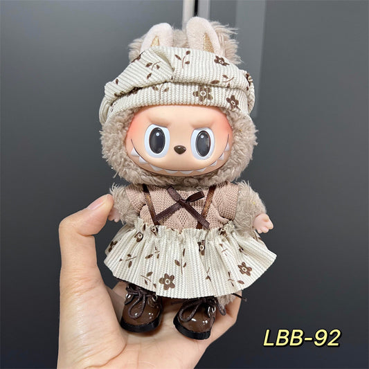 【Sienna Stroll】Clothes for Labubu(NO Doll), Overalls Set for Labubu Clothes 15cm/17cm Doll Accessories Suit, Doll Outfit Stylish Doll Clothes for Doll(white)