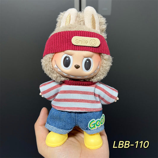 【Red stripe】Clothes for Labubu(NO Doll), Overalls Set for Labubu Clothes 15cm/17cm Doll Accessories Suit, Doll Outfit Stylish Doll Clothes for Doll(red)