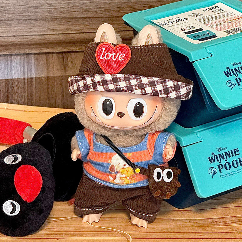 【Mahogany】Clothes for Labubu(NO Doll), Overalls Set for Labubu Clothes 15cm/17cm Doll Accessories Suit, Doll Outfit Stylish Doll Clothes for Doll(brown)