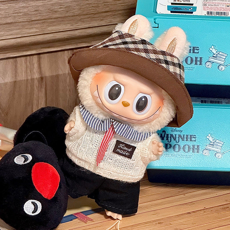 【Picnic pupil】Clothes for Labubu(NO Doll), Overalls Set for Labubu Clothes 15cm/17cm Doll Accessories Suit, Doll Outfit Stylish Doll Clothes for Doll(brown)