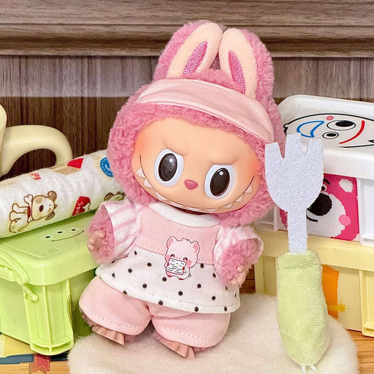 【Pink Dream】Clothes for Labubu(NO Doll), Overalls Set for Labubu Clothes 15cm/17cm Doll Accessories Suit, Doll Outfit Stylish Doll Clothes for Doll(pink)