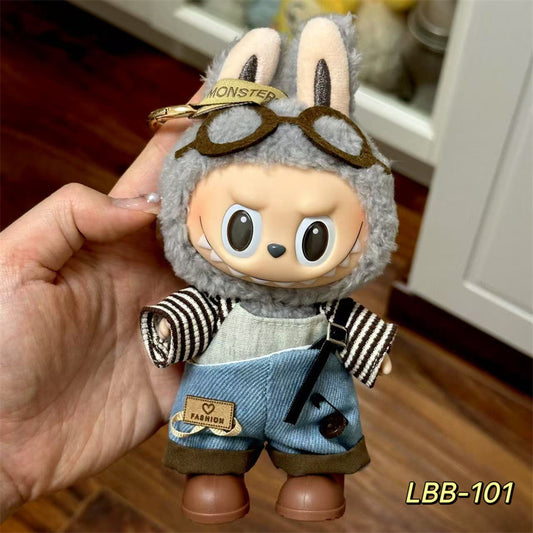 【Casual line】Clothes for Labubu(NO Doll), Overalls Set for Labubu Clothes 15cm/17cm Doll Accessories Suit, Doll Outfit Stylish Doll Clothes for Doll(grey)