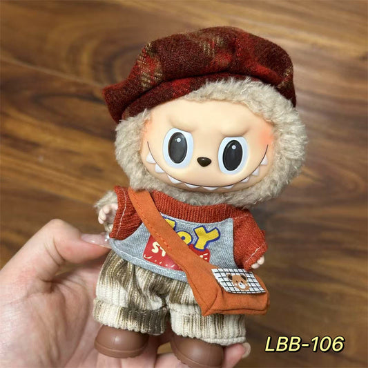 【Crimson Valor】Clothes for Labubu(NO Doll), Overalls Set for Labubu Clothes 15cm/17cm Doll Accessories Suit, Doll Outfit Stylish Doll Clothes for Doll(red)