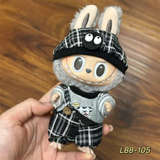 【Vengeance】Clothes for Labubu(NO Doll), Overalls Set for Labubu Clothes 15cm/17cm Doll Accessories Suit, Doll Outfit Stylish Doll Clothes for Doll(black)